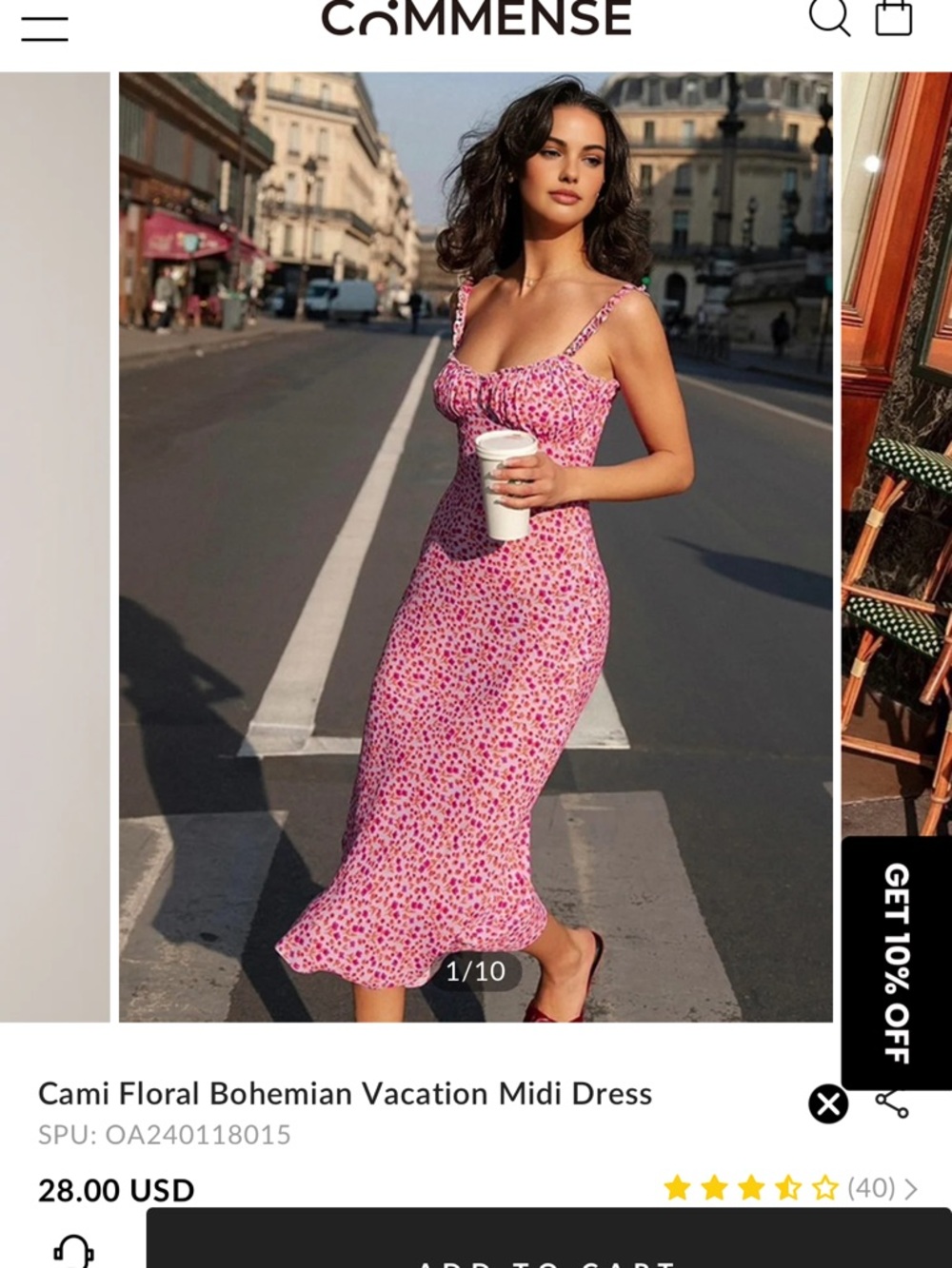 Commense Pink Floral Cami Midi Dress with Ruched Bust
